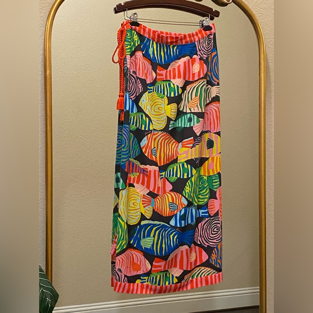 Farm Rio for Anthropologie Fish-Print Midi Skirt Size M - Picture 6 of 12